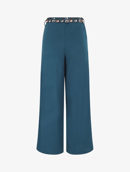Pantalon ample taille haute uni - Bleu canard - 2