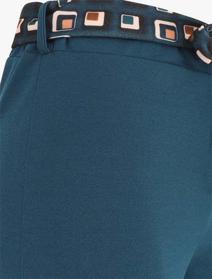 Pantalon ample taille haute uni - Bleu canard - 3