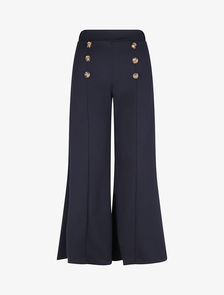 Pantalon à pont ample taille haute - Marine - 4