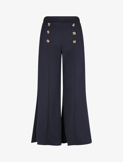 Pantalon à pont ample taille haute - Marine - 4