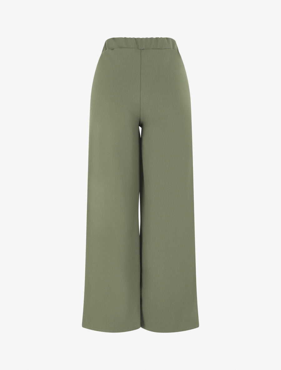 Pantalon ample taille haute élastiquée - Kaki - 2