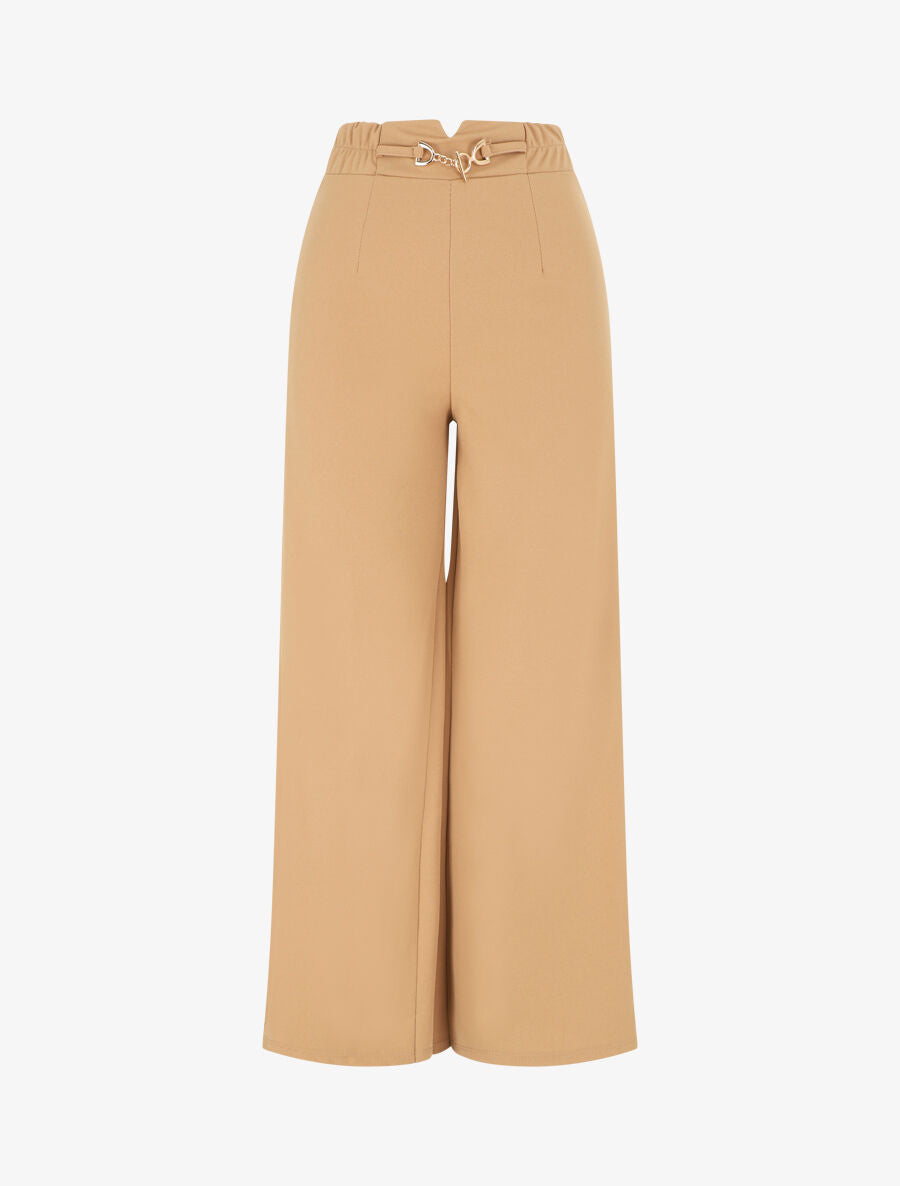 Pantalon uni à taille élastiqué - Camel - 1