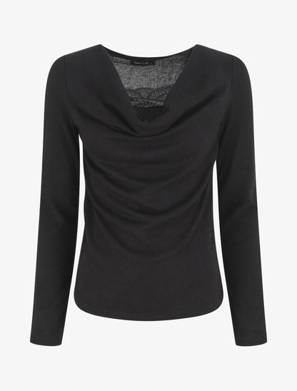 Pull ajusté manche longues col bénitier - Noir - 1