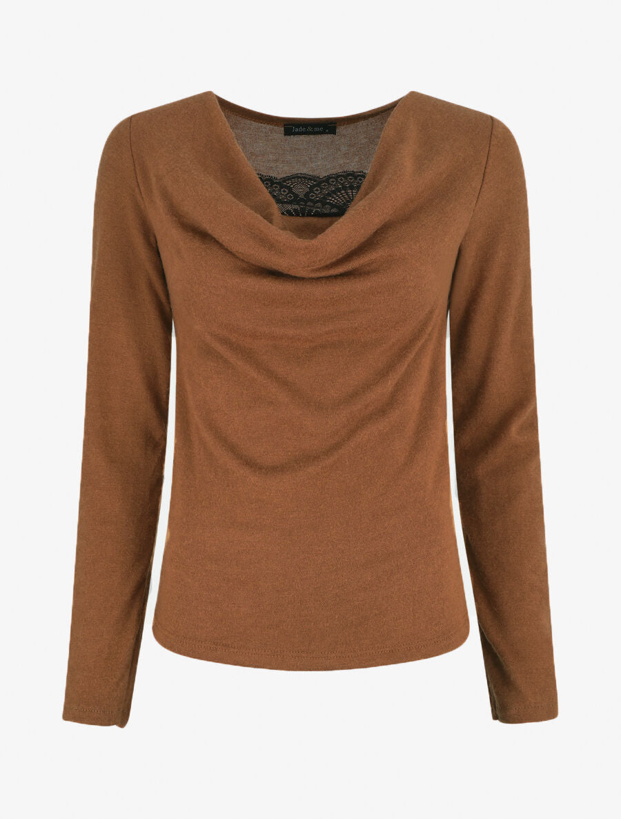 Pull ajusté manche longues col bénitier - Camel - 1