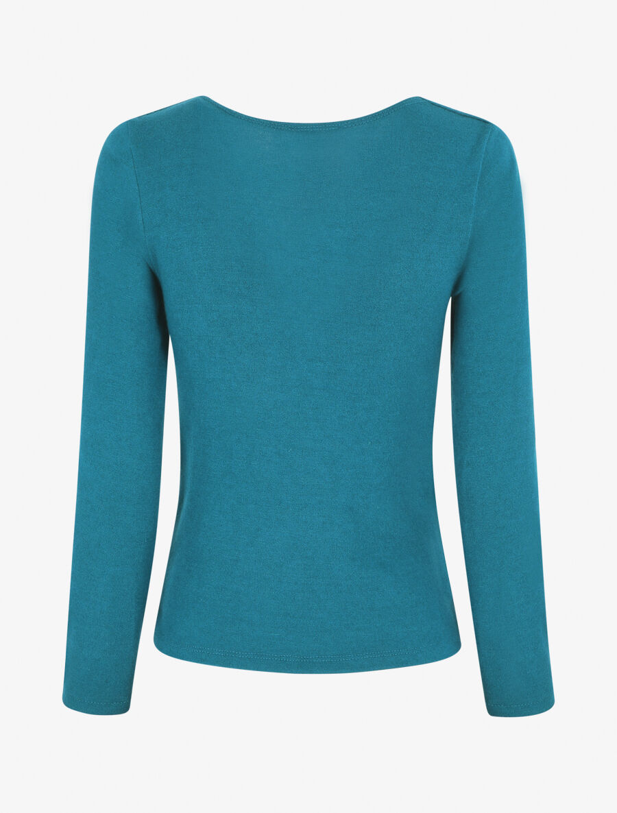 Pull ajusté manche longues col bénitier - Bleu canard - 2
