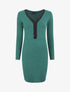 Robe pull droite col V en dentelle - Vert - 1