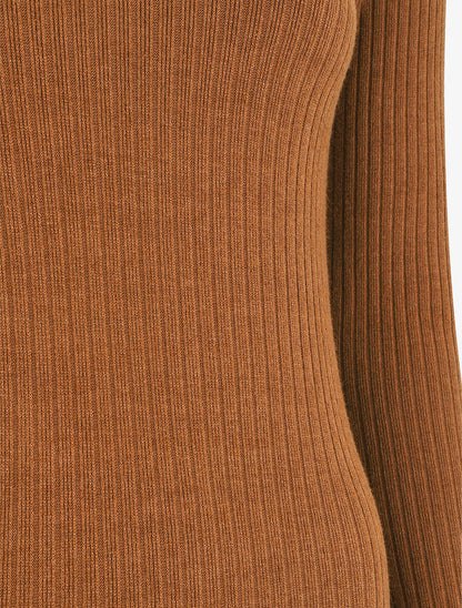 Robe pull moulante et côtelée - Camel - 3