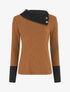 Pull côtelé droit col asymétrique - Camel/noir - 6