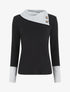 Pull côtelé droit col asymétrique - Noir/gris - 1