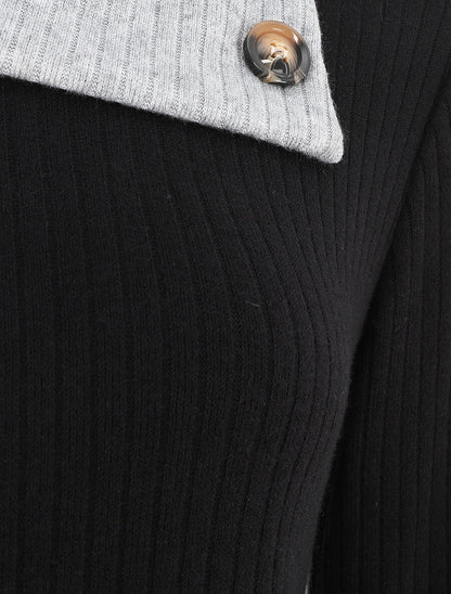 Pull côtelé droit col asymétrique - Noir/gris - 3