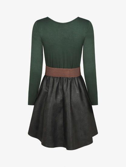 Robe bi-matière courte évasée simili - Vert foncé - 2