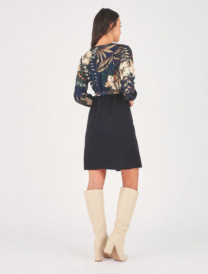 Robe bicolore imprimé fleuri - Marine - 5