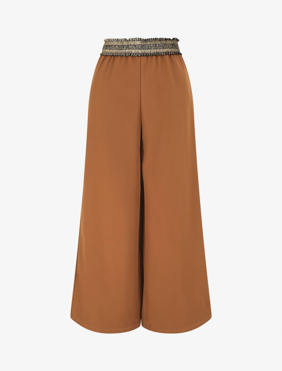 Pantalon ample à bande élastiquée irisée - Camel - 1