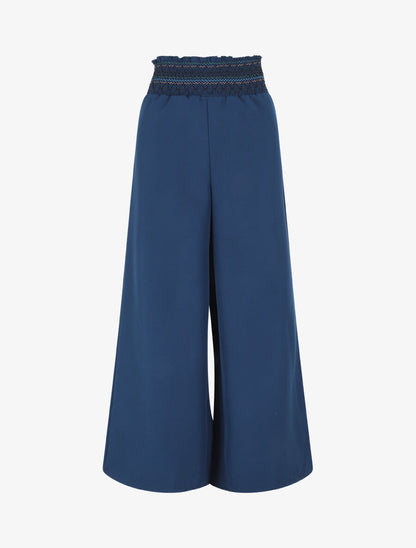 Pantalon ample uni élastiqué - Bleu - 4