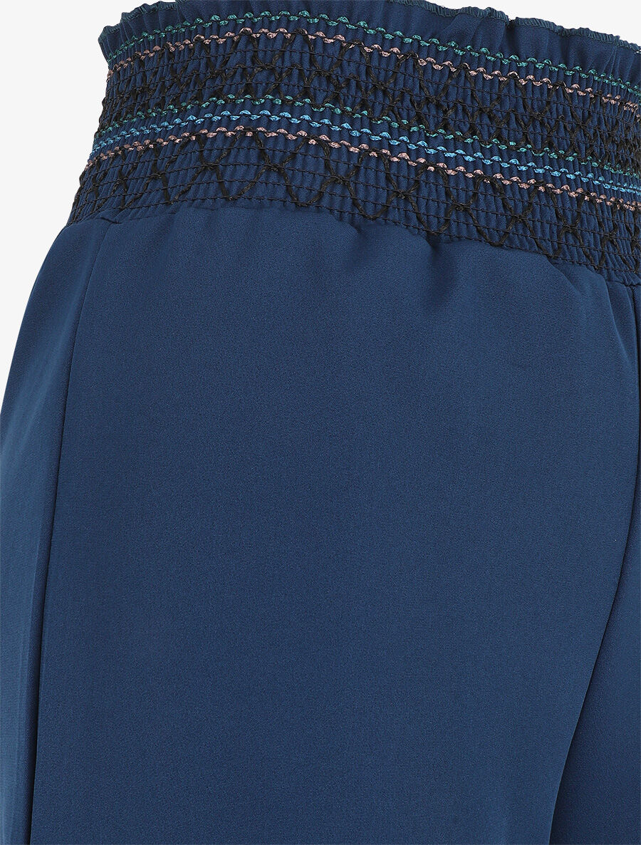 Pantalon ample uni élastiqué - Bleu - 3
