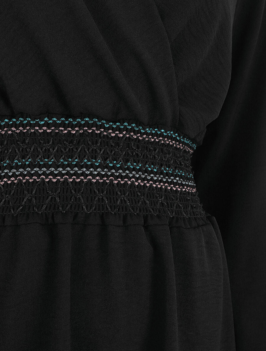 Robe unie à bande élastiquée - Noir - 3