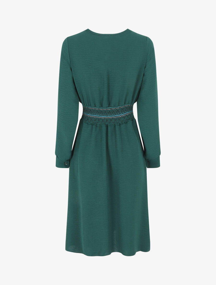 Robe unie à bande élastiquée - Vert sapin - 2