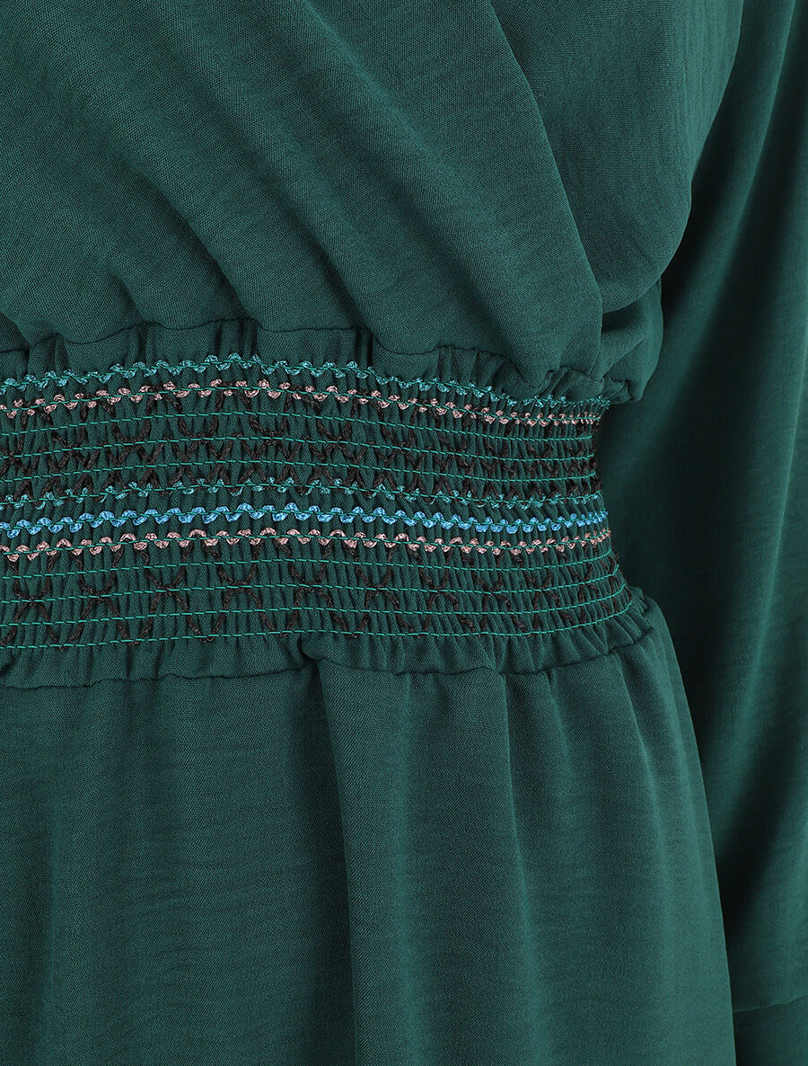 Robe unie à bande élastiquée - Vert sapin - 3