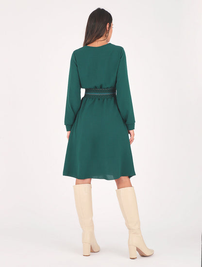 Robe unie à bande élastiquée - Vert sapin - 5