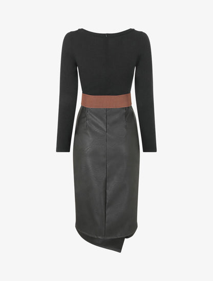 Robe bi-matière effet drapé - Noir - 2