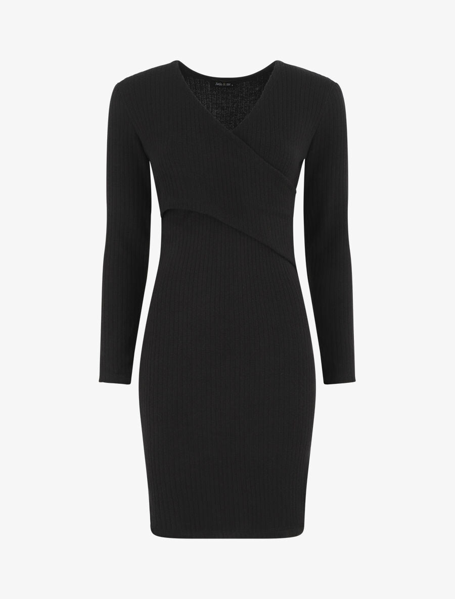 Robe courte ajustée manches longues - Noir - 1