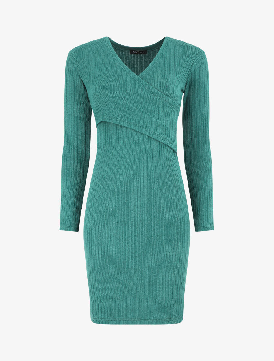 Robe courte ajustée manches longues - Vert - 1