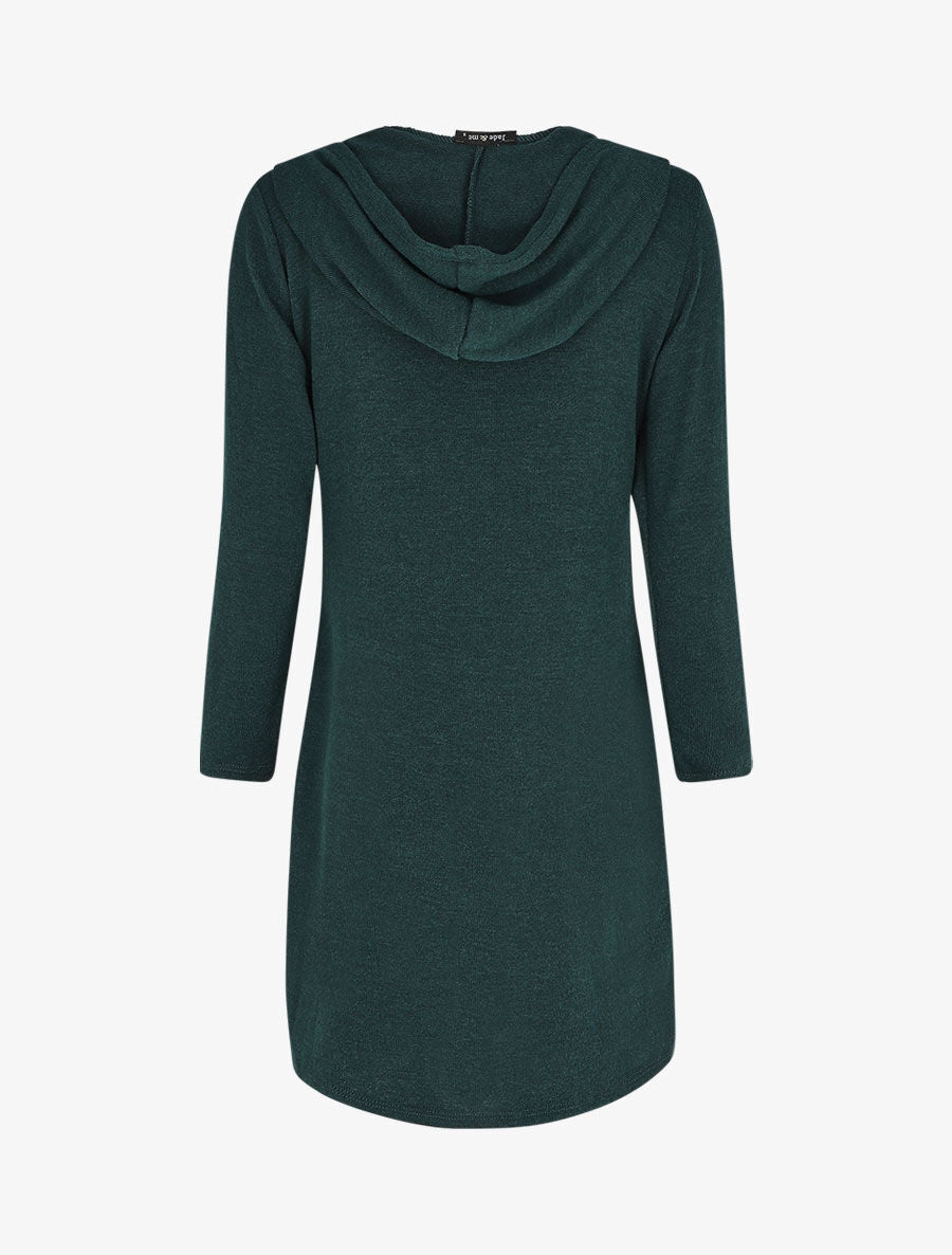Gilet long en maille à capuche - Vert foncé - 2