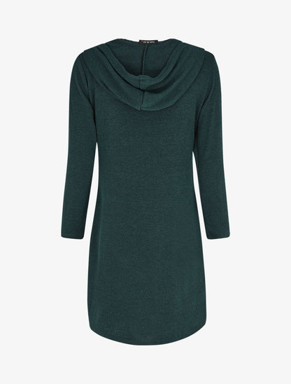 Gilet long en maille à capuche - Vert foncé - 2