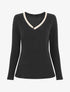 Pull droit uni col V contrastant - Noir - 1