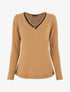 Pull droit uni col V contrastant - Camel - 4