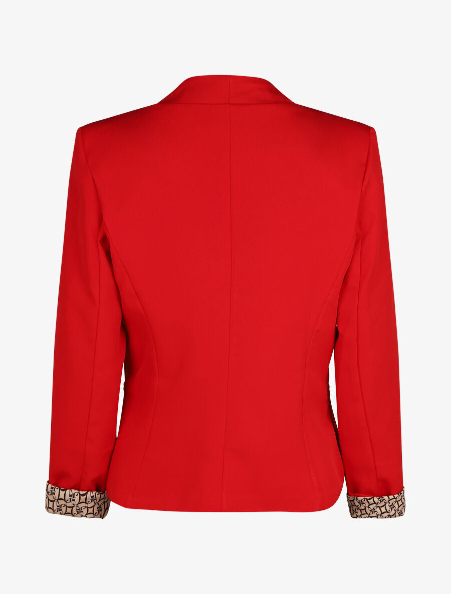 Blazer uni à revers imprimé alphabet - Rouge - 2