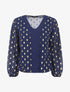 Top élastiqué col V motif irisé - Marine - 1