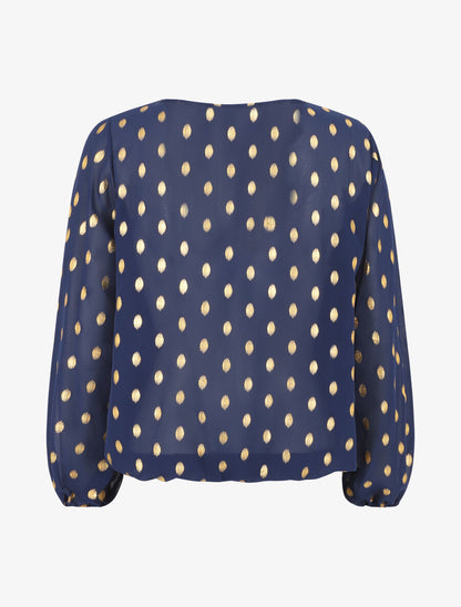 Top élastiqué col V motif irisé - Marine - 2
