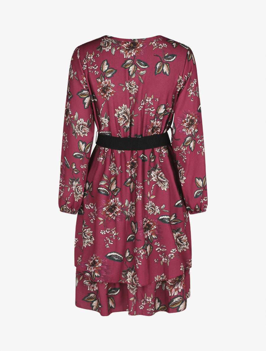 Robe volantée à imprimé fleuri - Bordeaux - 2
