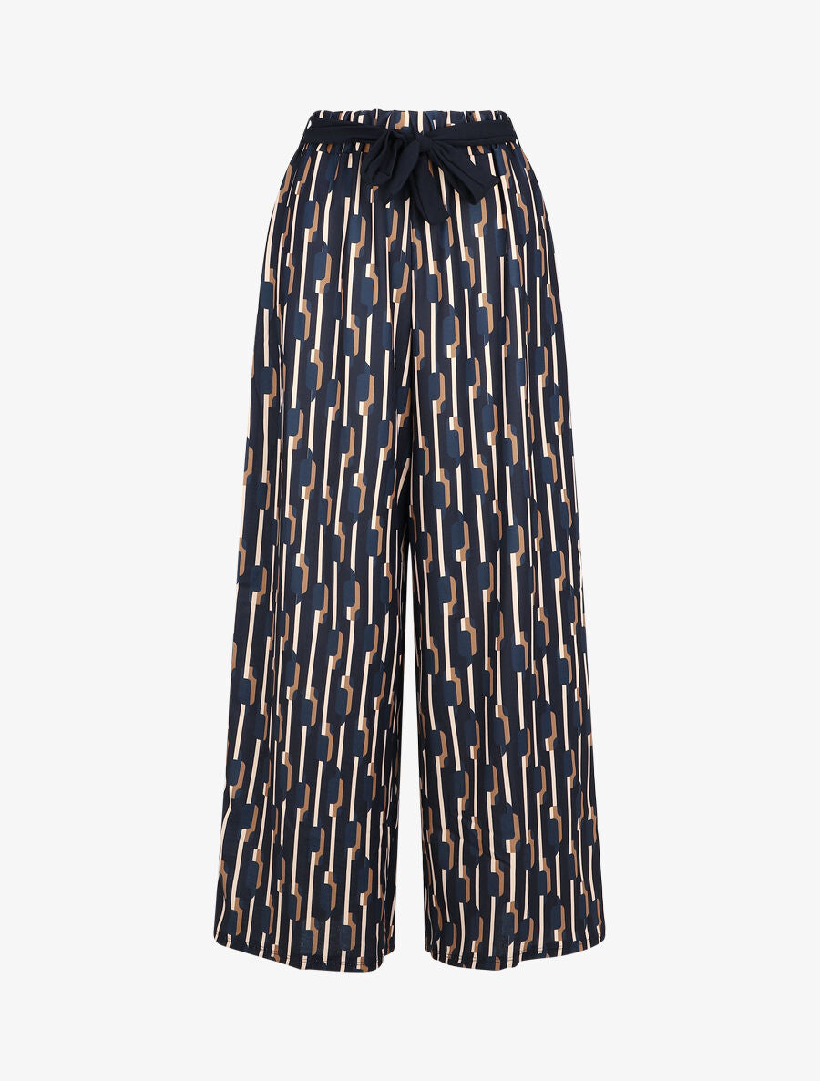 Pantalon ample taille haute motif graphique - Marine - 6