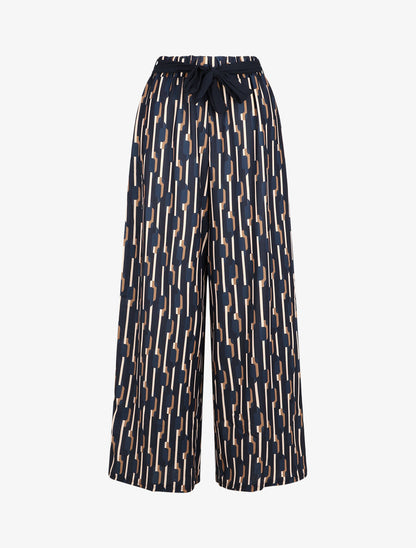 Pantalon ample taille haute motif graphique - Marine - 6