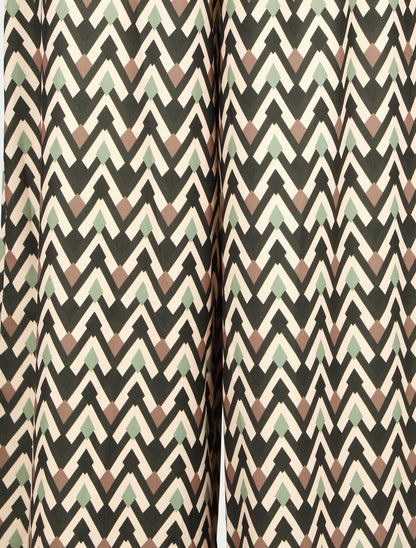 Pantalon ample taille haute motif zigzag fantaisie - Vert - 3