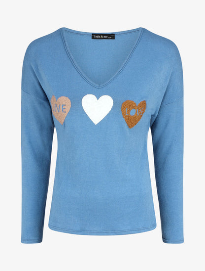 Pull droit motif coeur LIVE LOVE - Bleu clair - 4