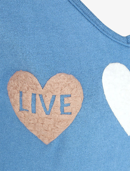 Pull droit motif coeur LIVE LOVE - Bleu clair - 3