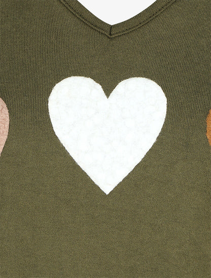 Pull droit motif coeur LIVE LOVE - Kaki - 3