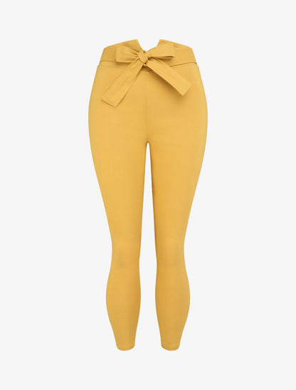 Pantalon slim taille empire fendue uni - Jaune - 1