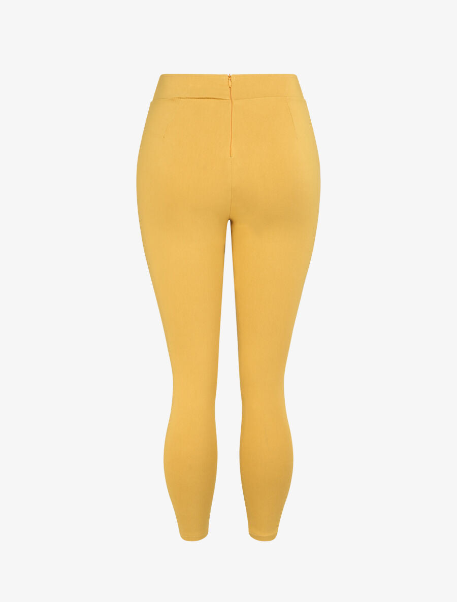 Pantalon slim taille empire fendue uni - Jaune - 2