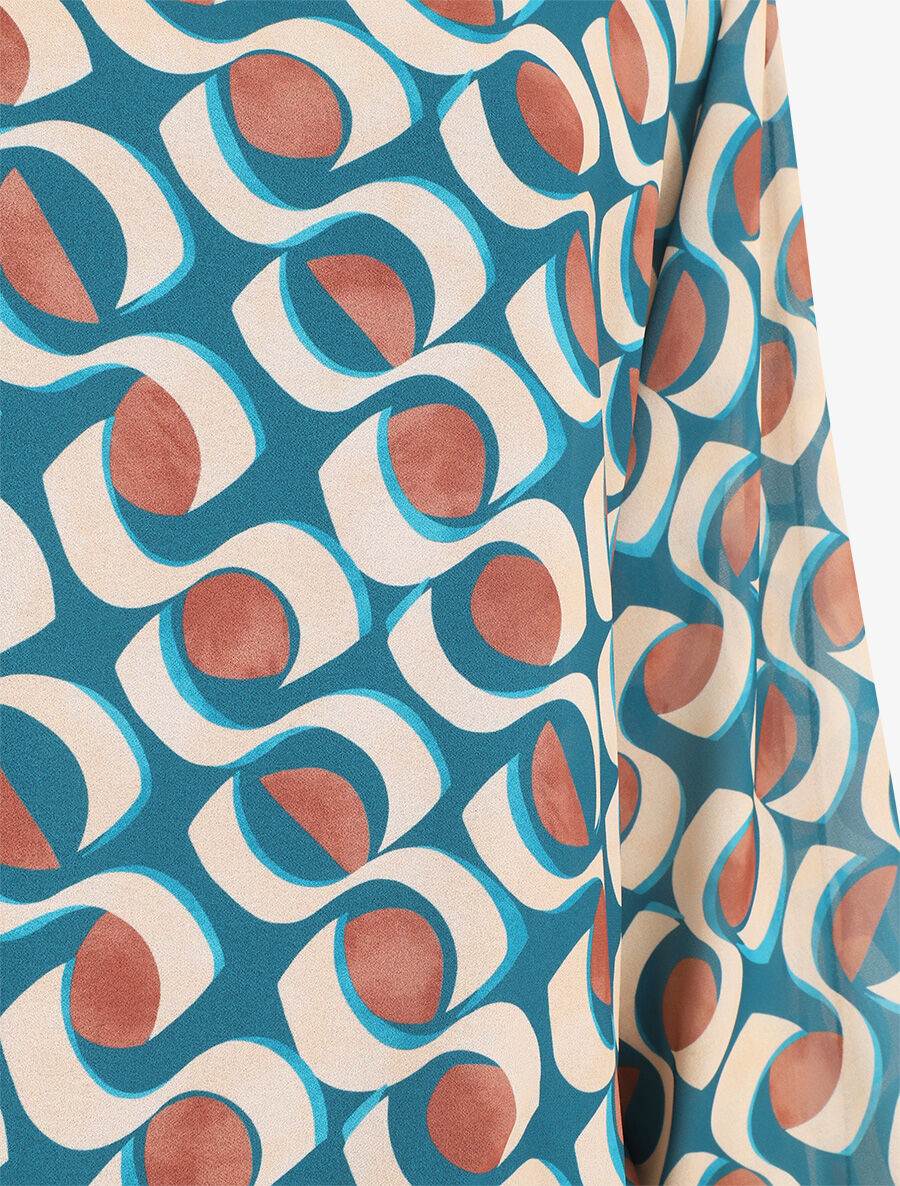 Blouse en voile imprimé graphique - Bleu canard - 3