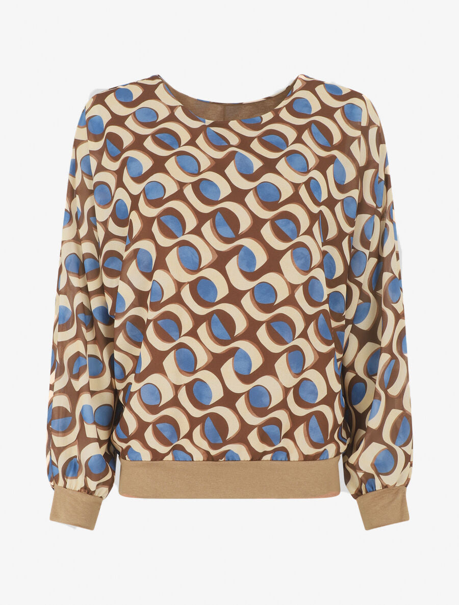 Blouse en voile imprimé graphique - Marron - 1
