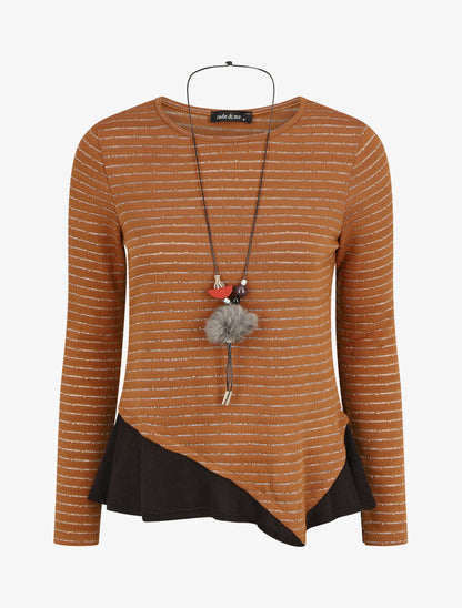 Pull droit rayé bords à volants - Camel - 6