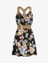 Robe patineuse courte imprimé fleuri à bretelles stylisées - Noir - 1