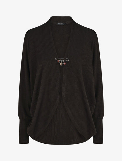 Gilet côtelé oversize à broche - Noir - 1