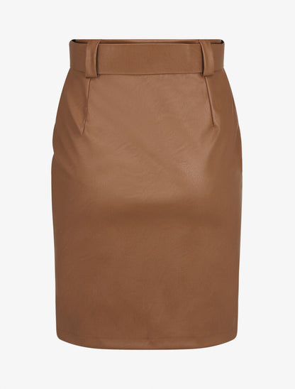Jupe ajustée taille haute en simili - Marron - 2