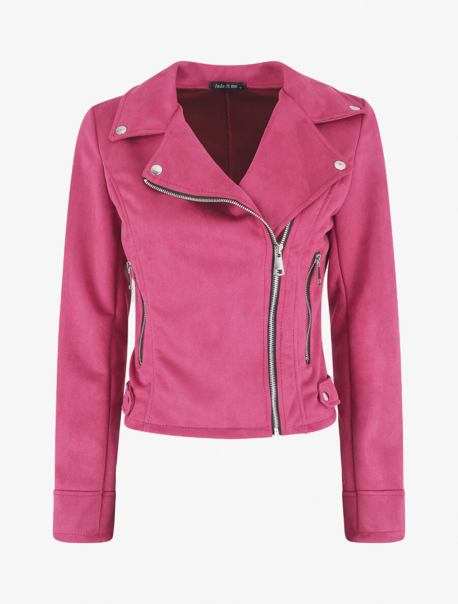 Veste en suédine style perfecto - Fushia - 1
