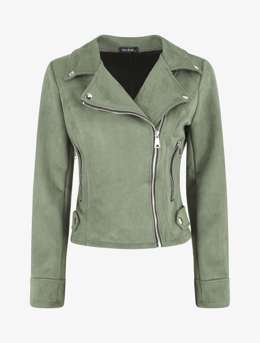 Veste en suédine style perfecto - Kaki - 1